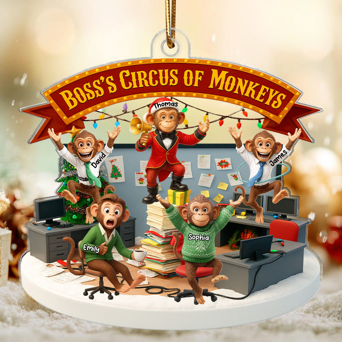 Boss's Circus Of Monkeys - Personalized Acrylic Ornament - Funny Gift For Boss, White Elephant Gift, Coworker