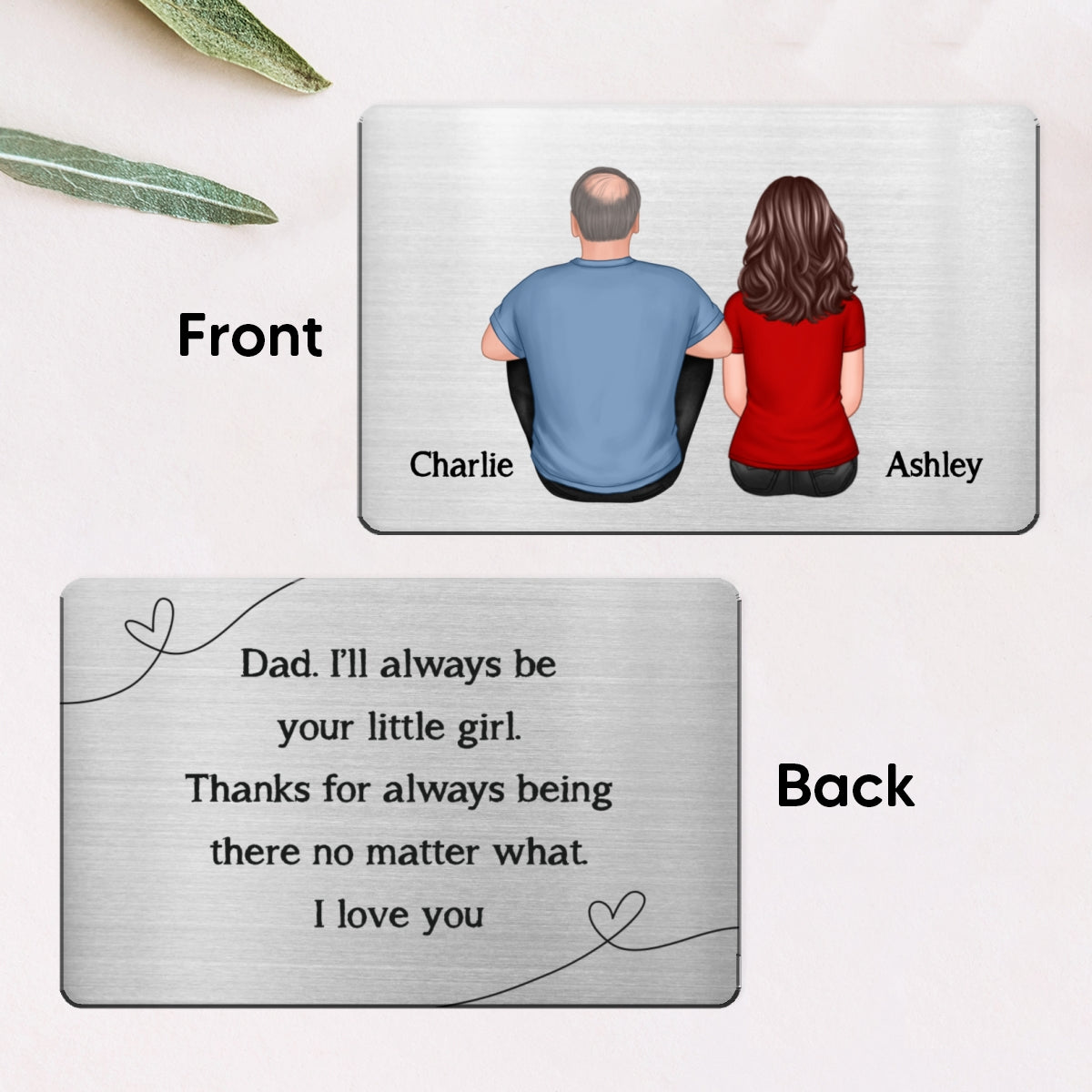 Back View Dad And Kids Sitting Thanks For Always Being There Personalized Metal Wallet Card
