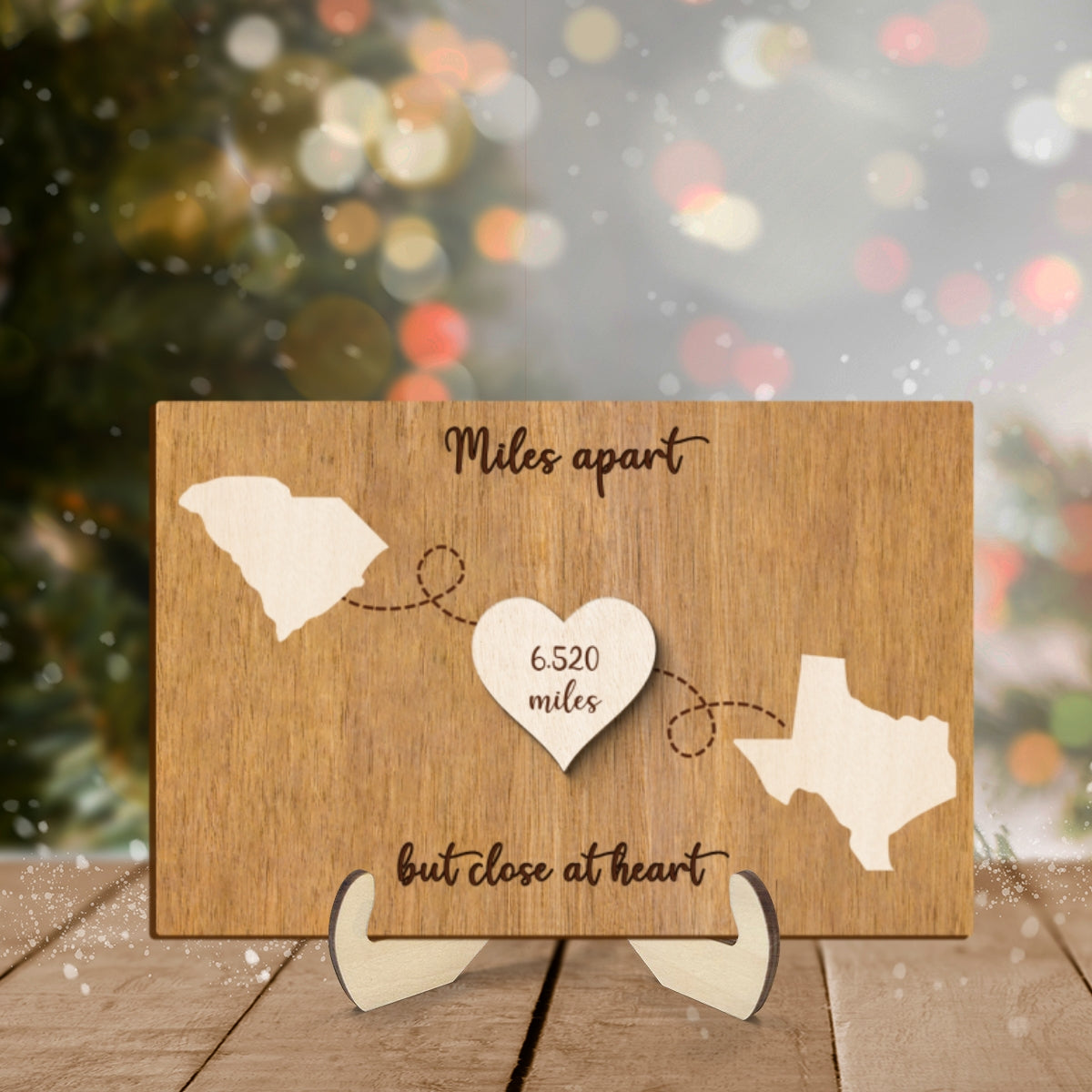 Miles Apart But Close At Heart, Long Distance Family Friends Siblings Sisters Besties Personalized 2-Layer Wooden Plaque, Togetherness Gift