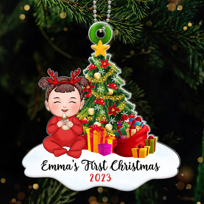 Christmas Tree Cute Baby First Christmas Personalized Acrylic Ornament