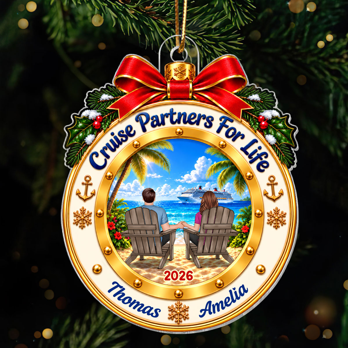 Cruise Partners For Life - Personalized Acrylic Ornament - Christmas Gift For Cruise Lovers, Couples, Husband, Wife
