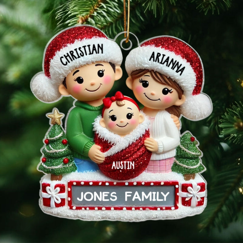 Personalized New Parents Baby in Red Swaddle Christmas Acrylic Ornament, Gift for New Mom New Dad, Baby Newborn Gift