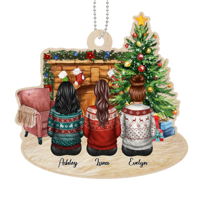 Fireplace Besties Sisters Siblings Family Personalized Christmas Wooden Ornament