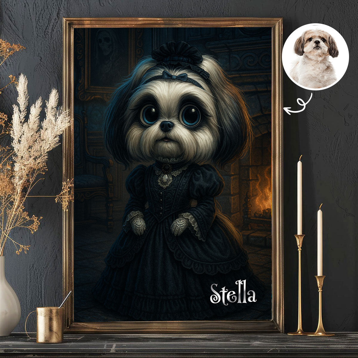 Custom Gothic Pet Portrait from Photo Personalized Poster, Halloween Decor, Gift for Pet Lovers