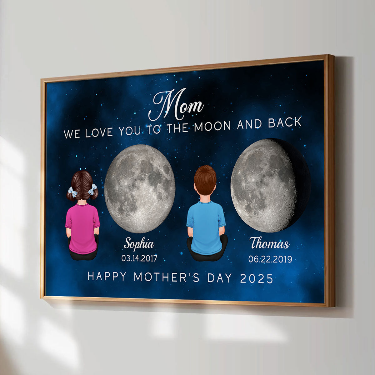 Kids Sitting Birth Moon Phase The Day You Become Mom Grandma Personalized Poster, Gift