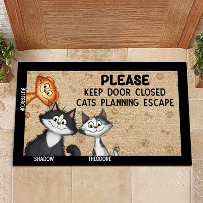 Keep Door Closed Cats Planning Escape Quirky Cats Personalized Doormat