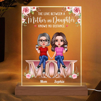 Realistic Mother Daughters Sitting On Text Personalized Acrylic LED Night Light