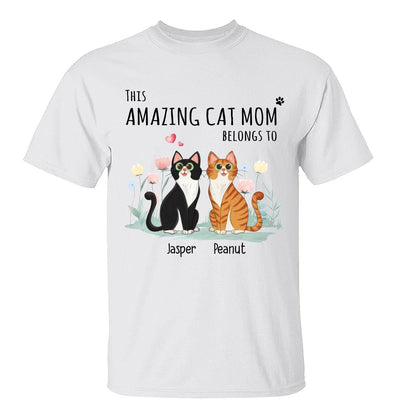 This Amazing Cat Mom Belongs To Cartoon Cat Sitting Flowers Personalized Shirt