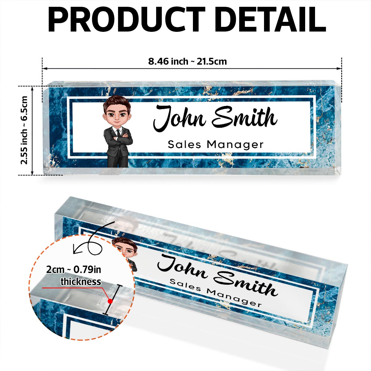 Marble Design Personalized Acrylic Desk Name Plate, Office Desk Decor, Gift For Boss, PhD, Teacher, Colleagues, Coworkers