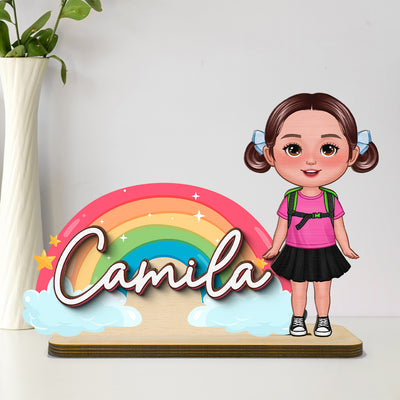 Cute Kid With Name Back to School Gift Personalized 2-Layer Standing Wooden Plaque