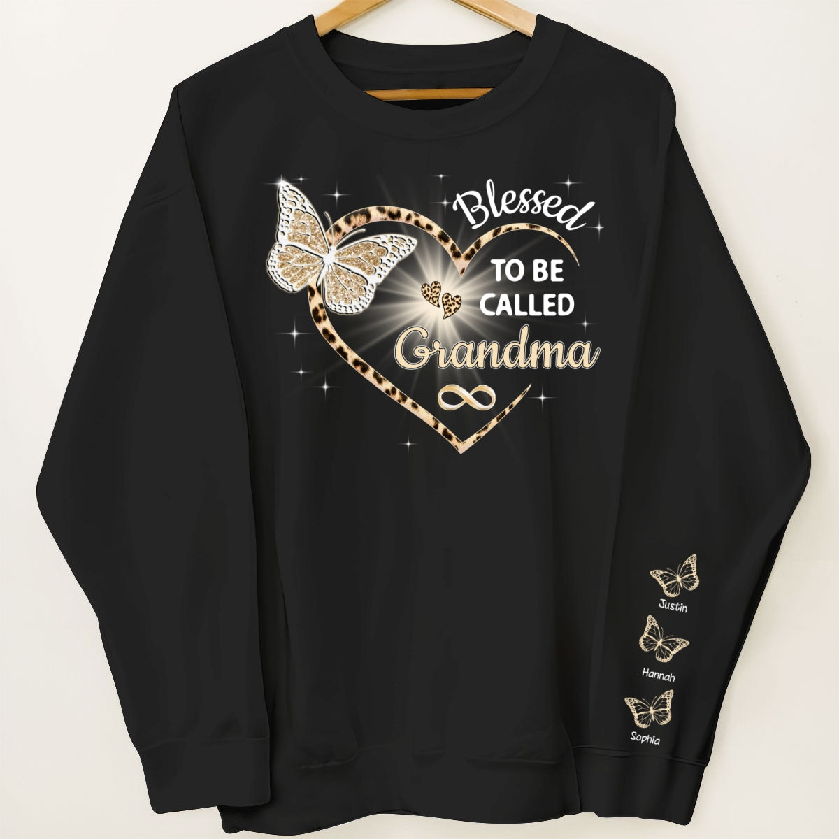 Blessed To Be Called Grandma Butterflies Heart Personalized Sleeve Printed Sweatshirt