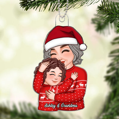Grandma & Grandkid Hugging Cuddling Christmas Gift For Granddaughter Grandson Personalized Acrylic Ornament