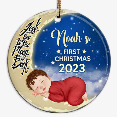 Baby First Christmas Moon Personalized Circle Ornament
