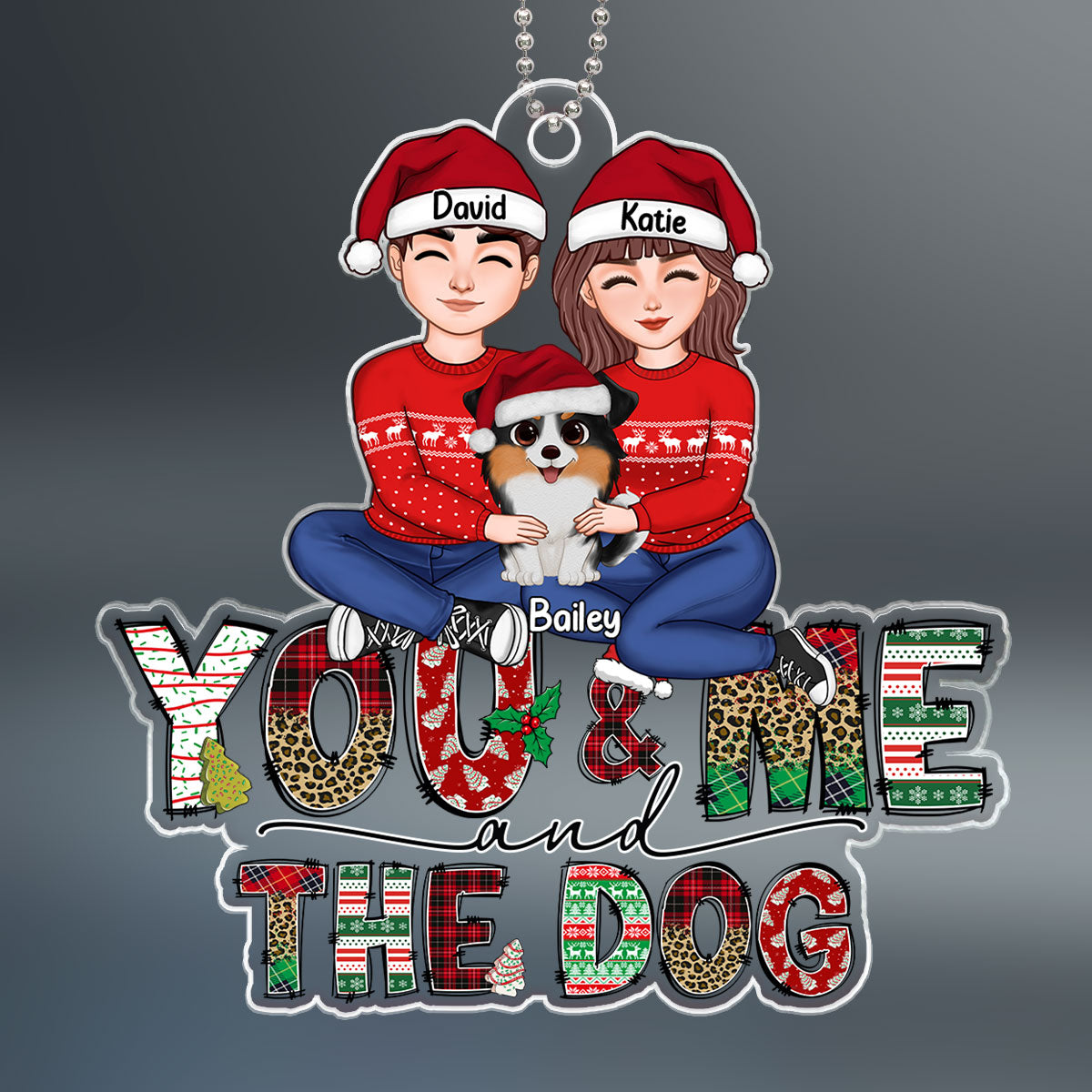 Couple And The Dog Doodle Letter Personalized Acrylic Ornament