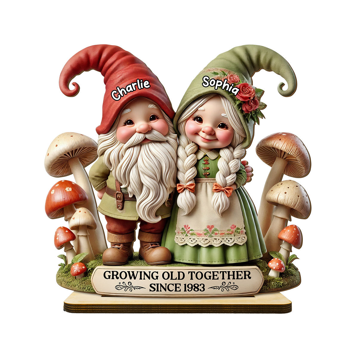 3D Effect Whimsical Gnome Couple Personalized Standing Wooden Plaque, Heartfelt  Gift For Couple, For Him, For Her, Husband, Wife