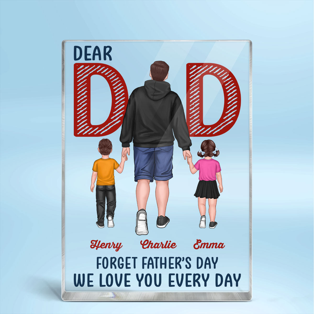 Back View Dad And Kids Walking Dear Dad Forget Father‘s Day Personalized Vertical Rectangle Acrylic Block Plaque
