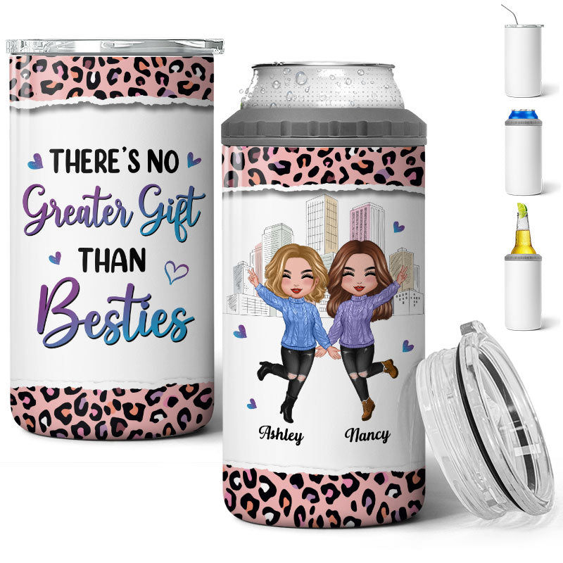 Pink Leopard Besties Sisters Personalized 4 In 1 Can Cooler
