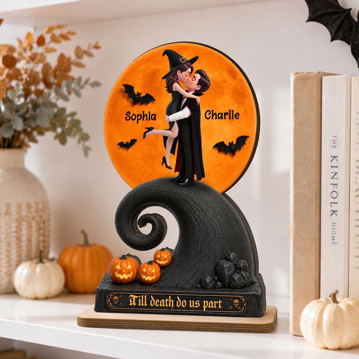 Our Love Beneath The Halloween Moon - Personalized 2-Layered Wooden Plaque - Halloween Gift For Couple - Personalized 2-Layered Wooden Plaque - Halloween Gift For Couple