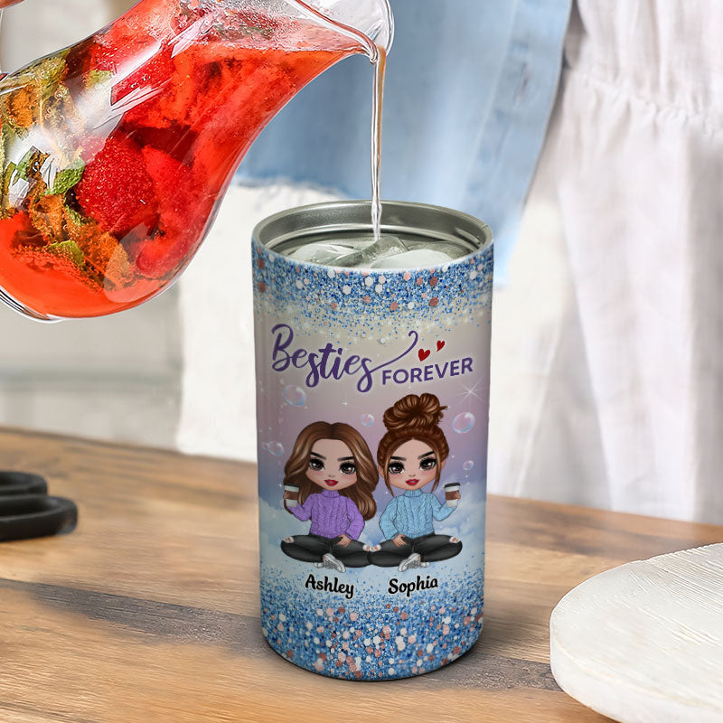 Gradient Background Besties Sisters Personalized 4 In 1 Can Cooler