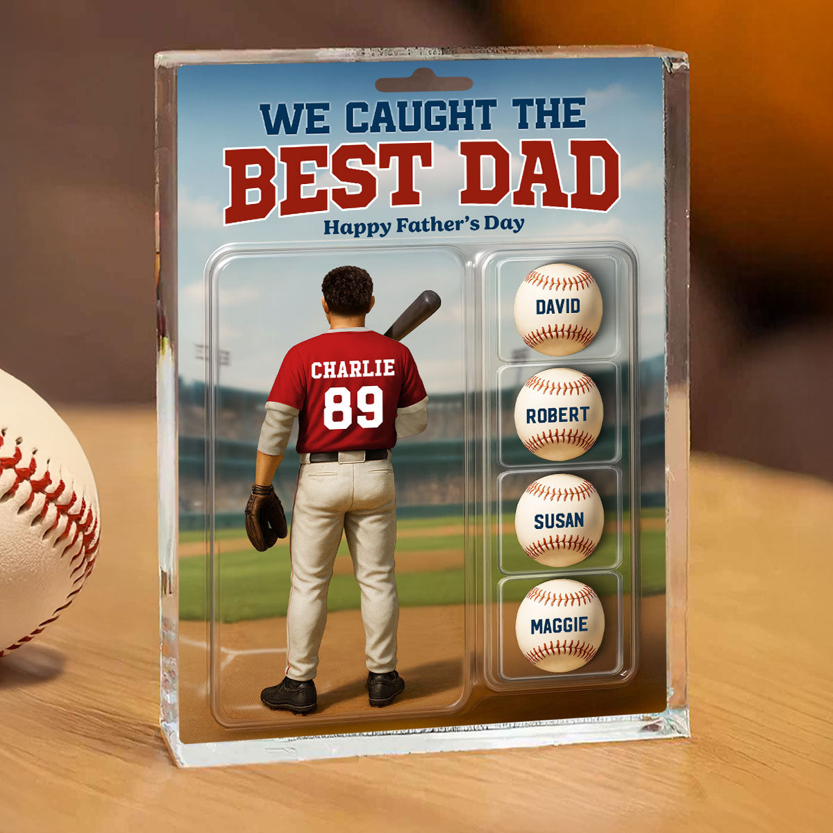 Custom Figure We Caught The Best Dad Baseball With Kids' Names Personalized Acrylic Block Plaque, Perfect Father's Day Gift For Him, For Dad, For Baseball Lover