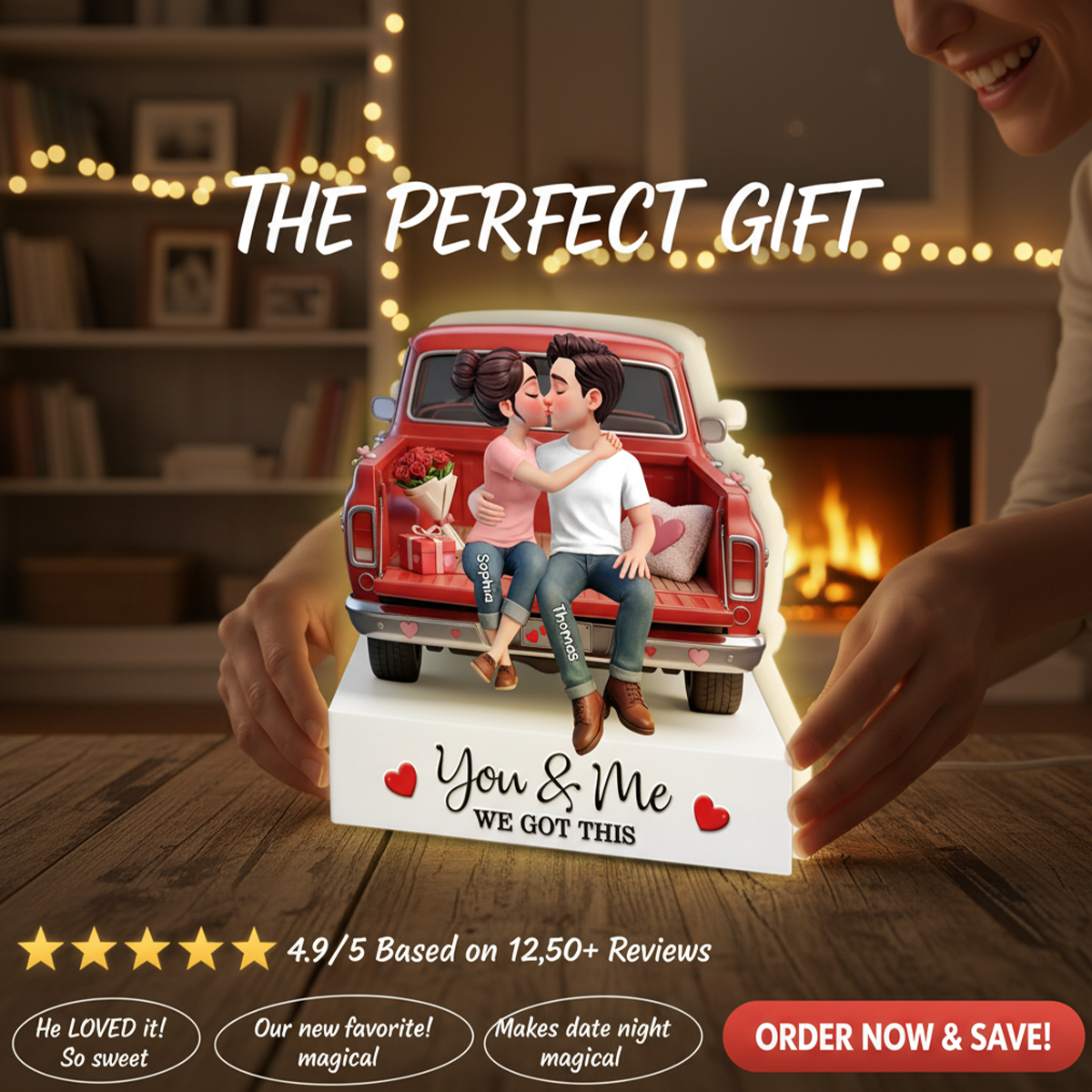 Eternal Love Couple Sitting Kissing Valentine Truck - Personalized Light Box - Valentine's Day Gift For Couple, For Him, For Her