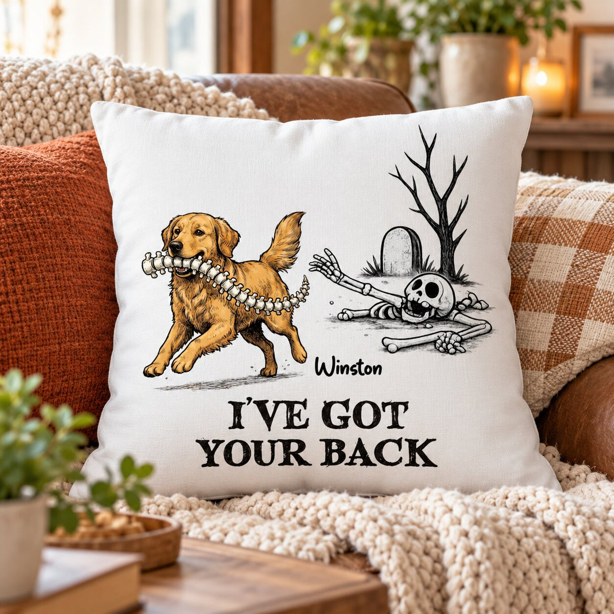 I've Got Your Back Dog Stealing Backbone - Personalized Pillow - Funny Halloween Gift For Dog Lovers