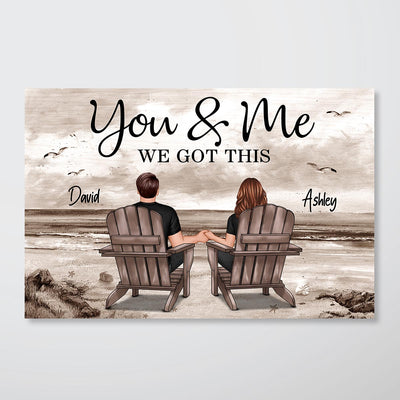 Couple Beach Landscape Retro Vintage - Personalized Poster - Anniversary Gift For Couple, For Dad Mom