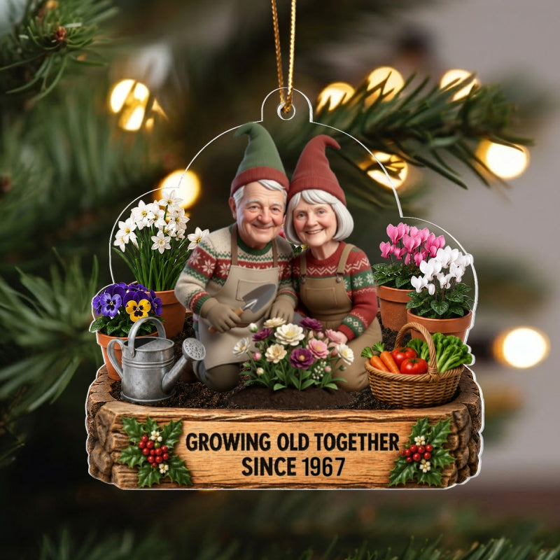 Garden Gnome Couple Growing Old Together - Personalized Acrylic Ornament - Christmas Gift for Him, for Her