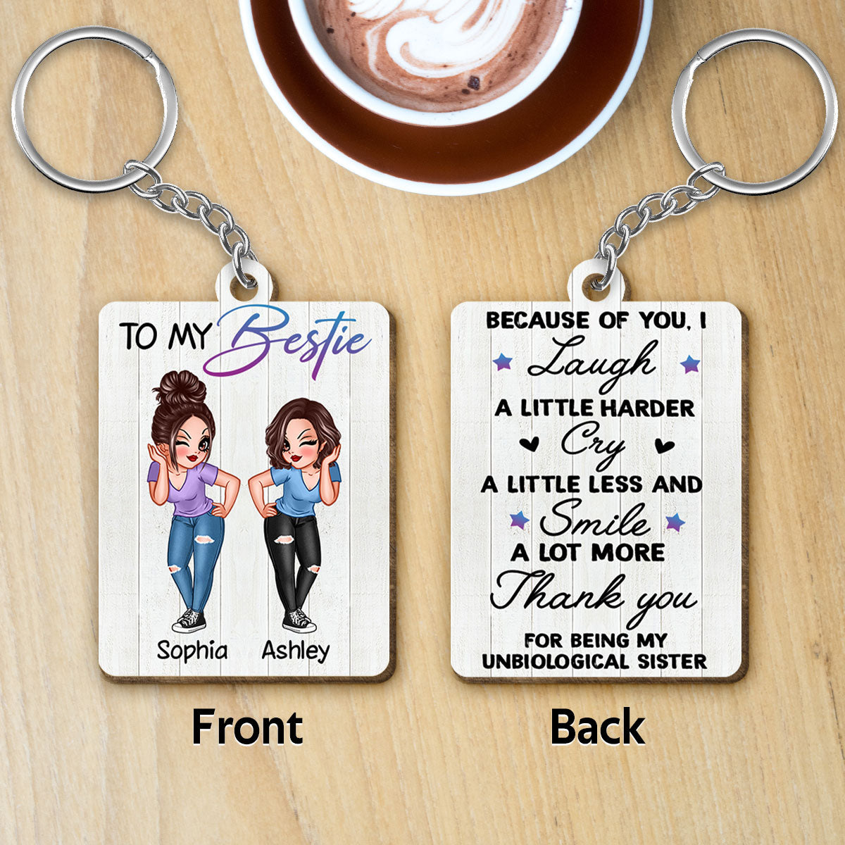 Sassy Besties To My Bestie Personalized Wooden Keychain