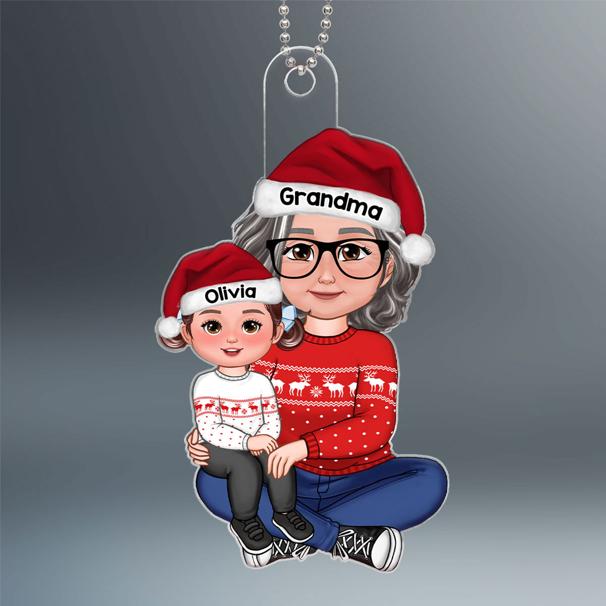 Happy Face Grandkid Sitting On Grandma Lap Christmas Gift For Granddaughter Grandson Personalized Acrylic Ornament