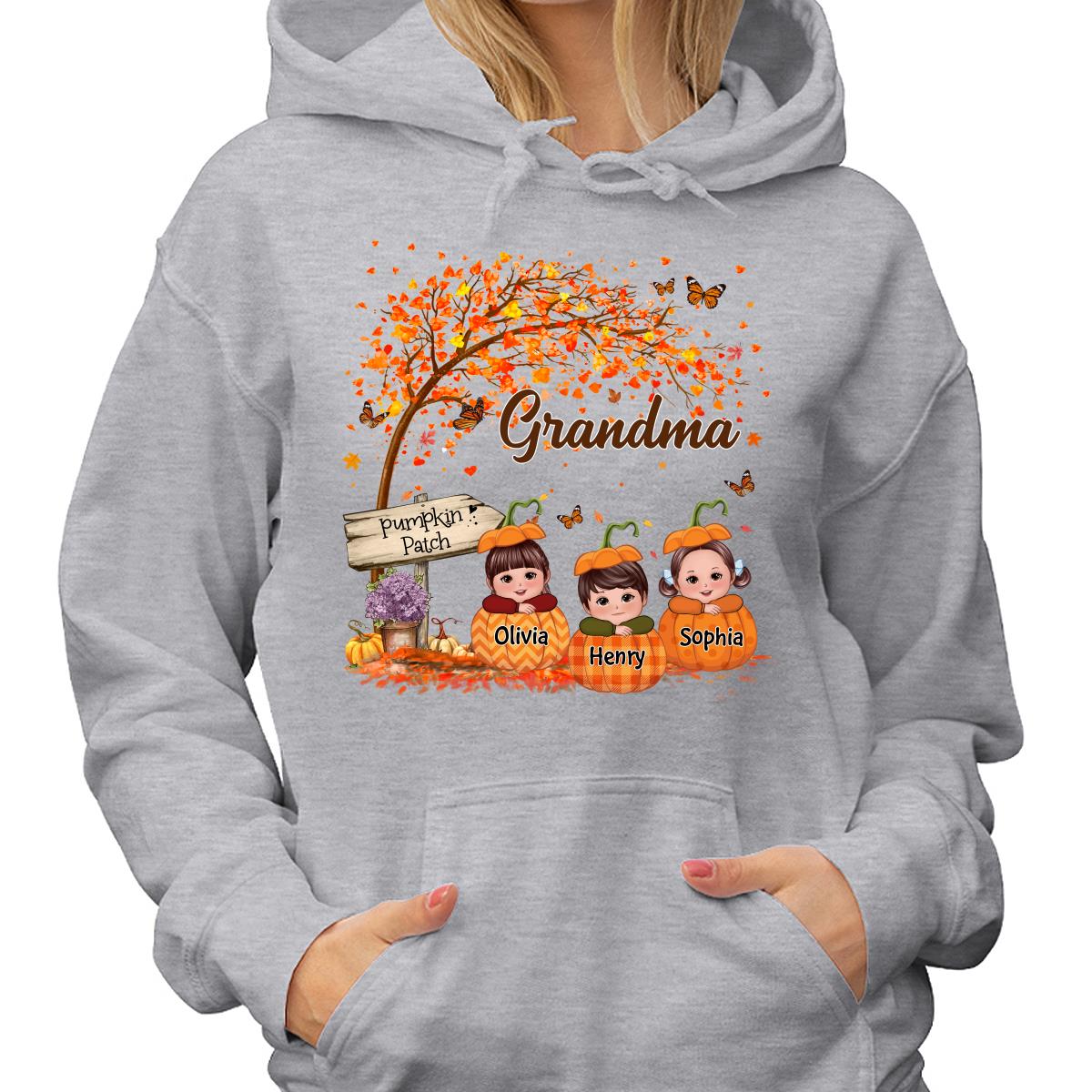 Grandma Mom Fall Season Kids Laying On Pumpkins Personalized Shirt