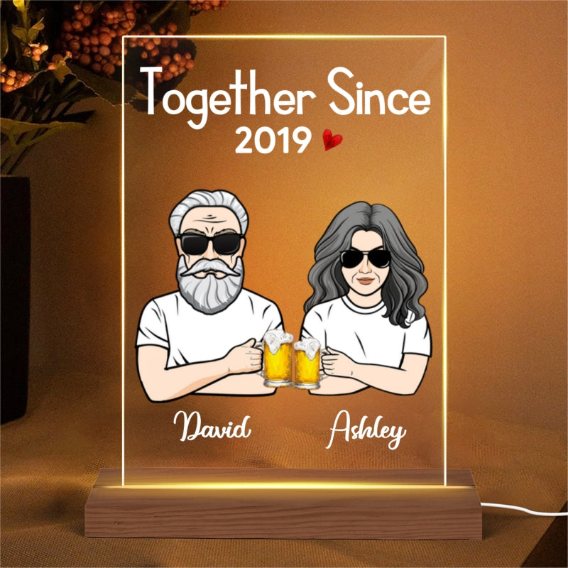 Front View Couple  Anniversary Gift For Him Gift For Her Personalized Rectangle Acrylic Plaque LED Lamp Night Light