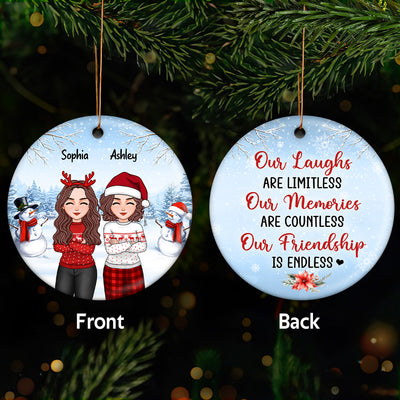 Christmas Besties Crossed Arms Sitting In Snow Personalized Double Sided Circle Ornament