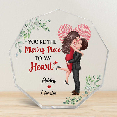 The Missing Piece Couple Heart Fingerprint Personalized Acrylic Nonagon Plaque