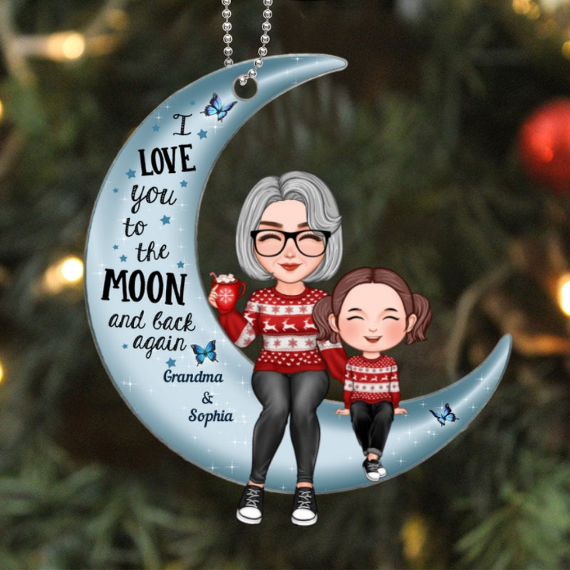 Cute Grandma Grandkid Sitting Love To The Moon Gift For Granddaughter Grandson Personalized Acrylic Ornament