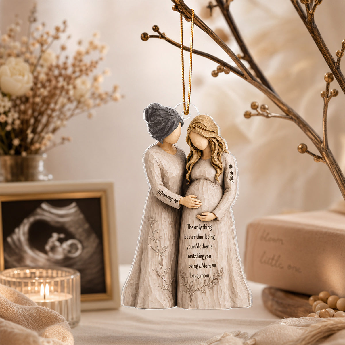 Pregnancy Announcement Mom To Mom - Personalized Acrylic Ornament - New Mom Gift, Gift For Daughter