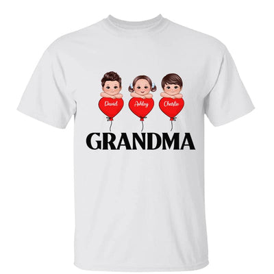 Grandma Mom Heart Balloon Cute Kids Laying Head On Arms Personalized Shirt