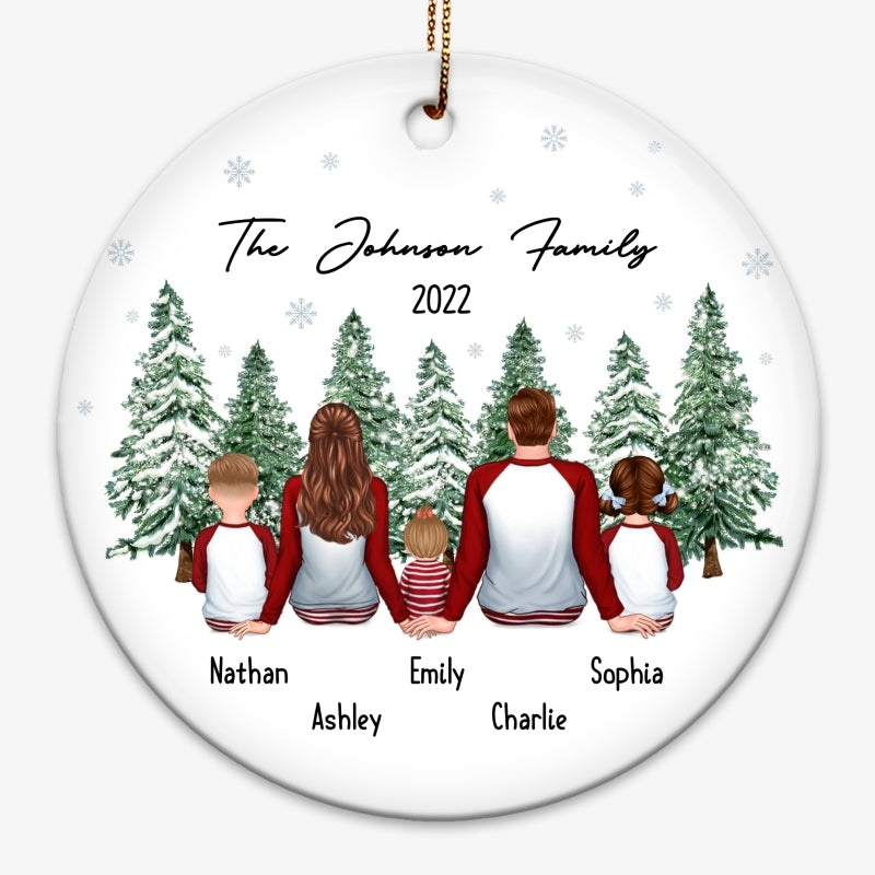 Pajamas Family Christmas Tree Background Personalized Circle Ornament