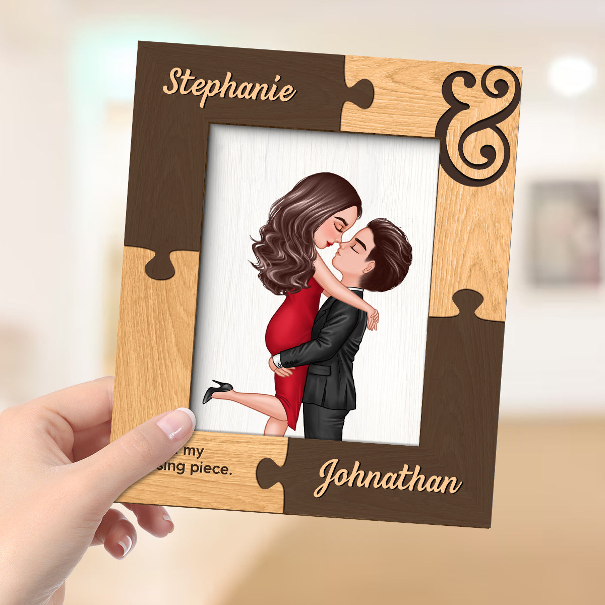 Puzzle Frame Couple Hugging Kissing Personalized 2-layer Wooden Plaque