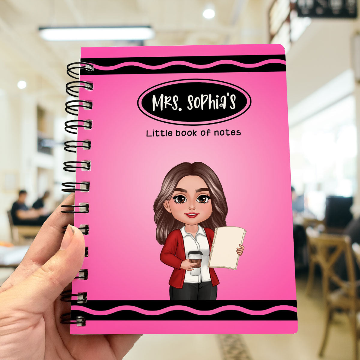 Crayon Themed Teacher Name Personalized Spiral Notebook Journal, Back To School Stationery