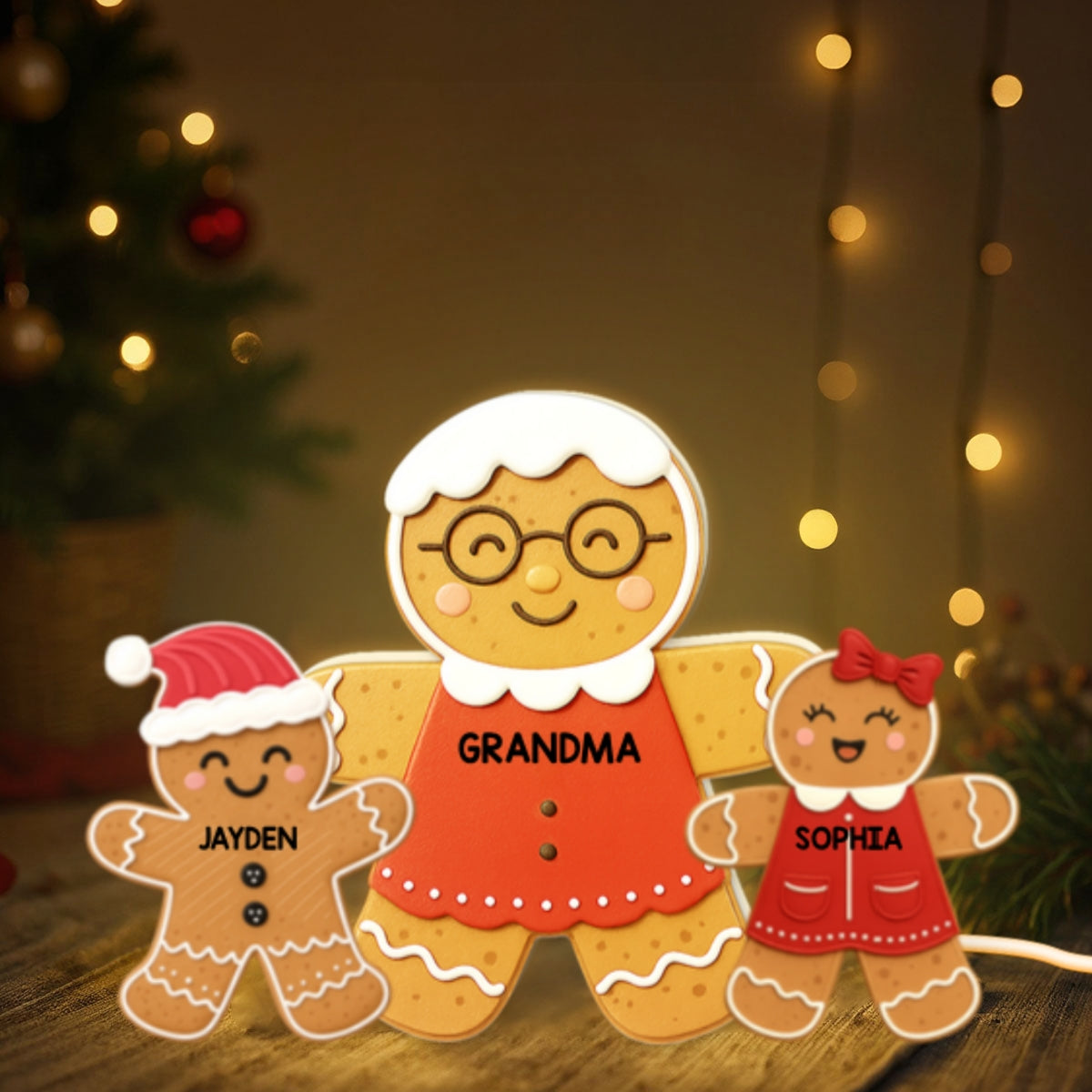 3D Effect Grandma Perfect Batch Gingerbread Grandkids - Personalized Light Box - Gift For Grandmas