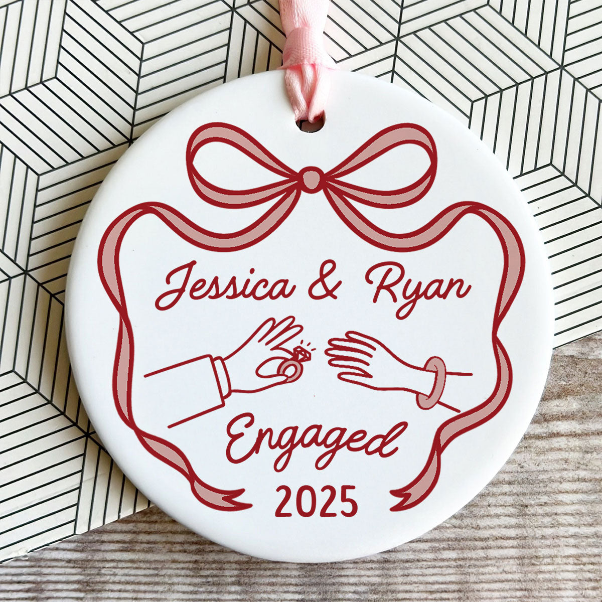 First Christmas Engaged Married Keepsake Personalized Ceramic Ornament