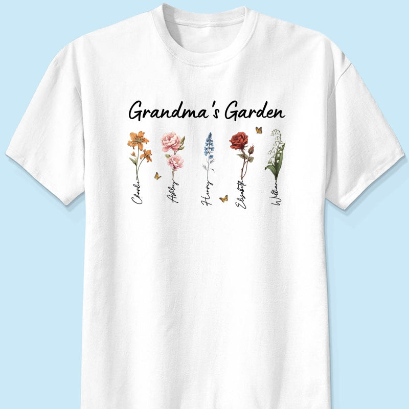 Grandma‘s Garden Vintage Birth Month Flower Personalized Shirt, Heartfelt Gift For Grandma, Mom, Auntie