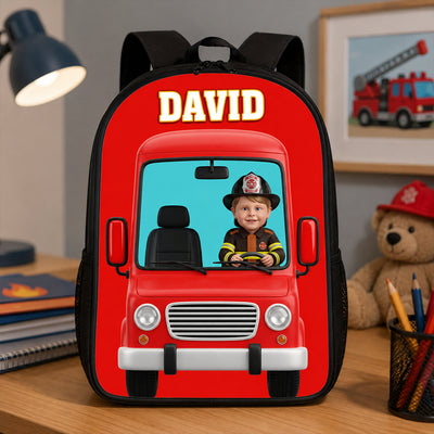 Fire Truck Backpack For Kids Custom Photo - Personalized Backpack - Back To School Gift For Kids
