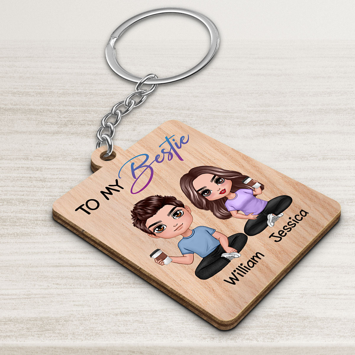 Doll Besties Man Woman Male Female To My Bestie Personalized Wooden Keychain