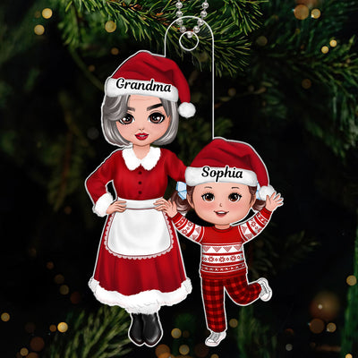 Christmas Grandma Grandpa Claus Standing Grandparents & Kid Gift For Grandson Granddaughter Personalized Acrylic Ornament
