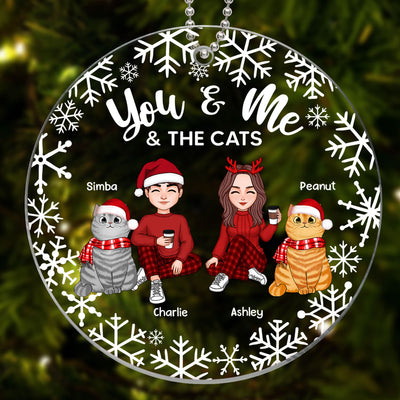 Cute Couple You Me And The Cats Christmas Personalized Acrylic Ornament