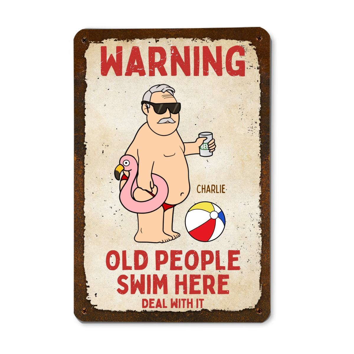 Warning Old People Swim Here Personalized Pool Metal Sign