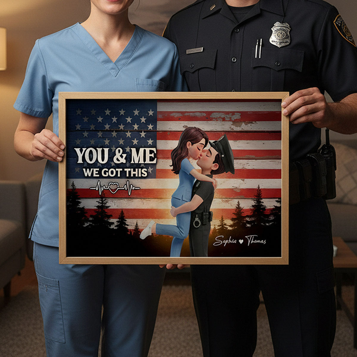 Proud Hero Couple Nation Flag - Personalized Poster - Valentine's Day Gift For Couple, For Him, For Her, Nurse, Police, Firefighter, Army