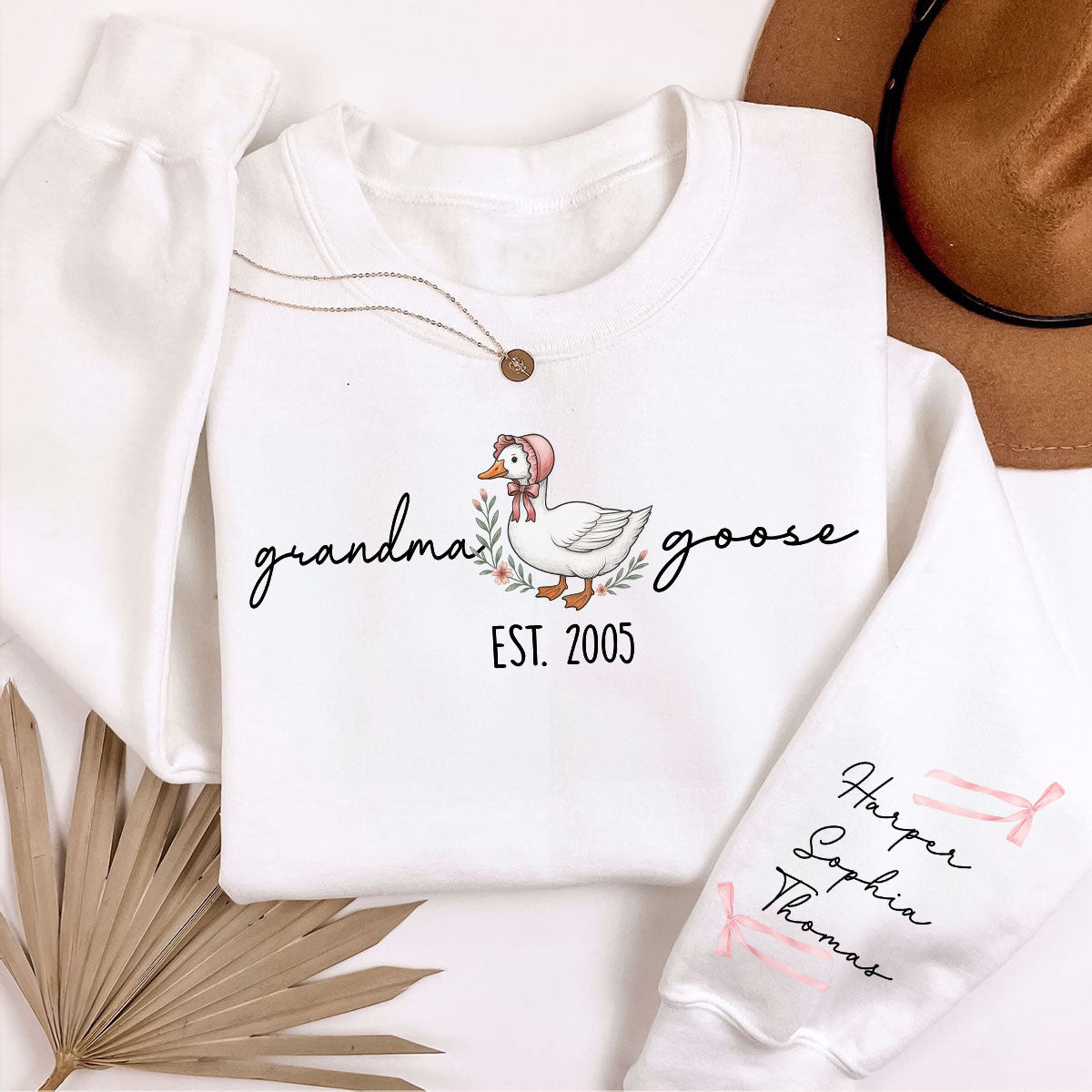 Mama Goose Est. Personalized Sleeve Printed Sweatshirt, Gift For Mom, Grandma